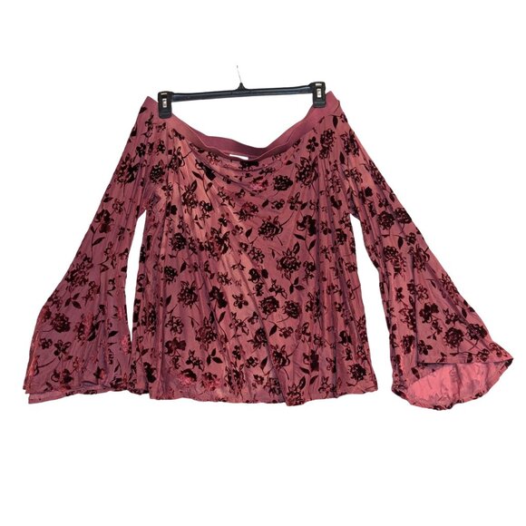 Knox Rose Off the Shoulder Bell Sleeve Floral Velvet Blouse XL - Picture 1 of 4